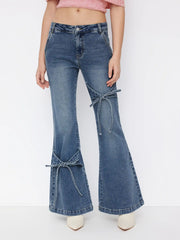 Stretch Cider Denim Low Rise Bowknot Flared Jeans