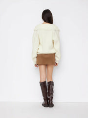 Two Way Knit Woo-blend Collar Fringe Metal Detail Oversized Top