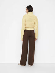 Cable Knit High Neck Long Sleeve Cinched Waist Top