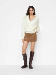 Two Way Knit Woo-blend Collar Fringe Metal Detail Oversized Top