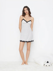 V-neck Polka Dot Lace Trim Mini Nightdress With Removable Padding
