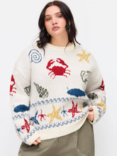 Knit Round Neckline Sea Animal Graphic Oversized Long Sleeve Top Curve & Plus