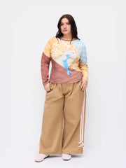 Cat Pattern Long Sleeve Tee Curve & Plus
