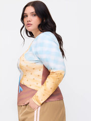 Cat Pattern Long Sleeve Tee Curve & Plus