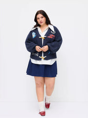 Knit Wool-blend V-neck Sea Animal Toggle Button Oversized Cardigan Curve & Plus