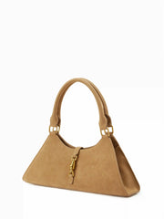 FAUX SUEDE PUSH-LOCK DECOR SHOULDER BAG