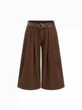 Cider Denim Low Rise Pleated Wide Leg Capri Trousers With Belt