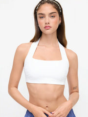 Square Neck Solid Active Bra With Removable Padding