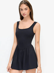 U-neckline Solid Mid Rise Mini Active Dress