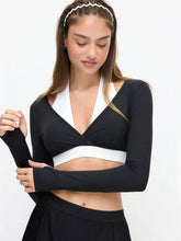 V-neck Two Tone Active Crop Top With Removable Padding