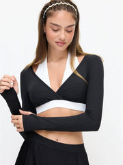 V-neck Two Tone Active Crop Top With Removable Padding