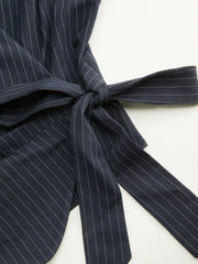 Cotton-blend Polo Neck Stripe Knotted Blouse