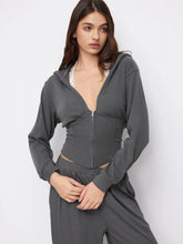 Rib Lace Halter Contrasting Binding Hoodie