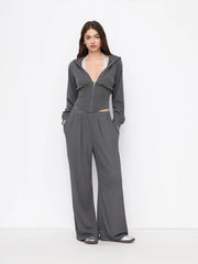 Rib Lace Halter Contrasting Binding Hoodie