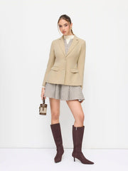 Notched Collar Long Sleeve Button Cinched Waist Blazer