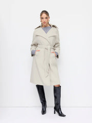 Wool-look Collar Long Sleeve Oversized Coat With Belt