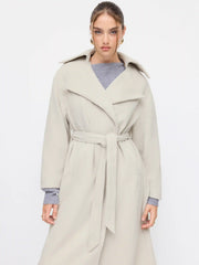 Wool-look Collar Long Sleeve Oversized Coat With Belt