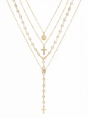 FAUX PEARL & CROSS LAYERED NECKLACE