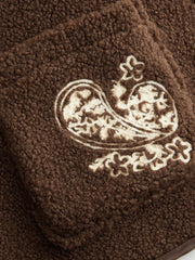 Fleece Round Neckline Paisley Embroidered Jacket