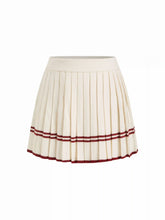 Knit Striped Mid Rise Elastic Waist Pleated Mini Skirt