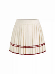 Knit Striped Mid Rise Elastic Waist Pleated Mini Skirt