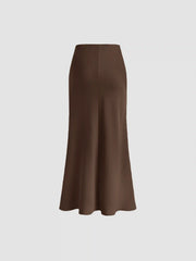 Satin Mid Rise Ruffle Bias Maxi Skirt