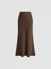 Satin Mid Rise Ruffle Bias Maxi Skirt