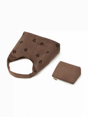 FAUX SUEDE CUT OUT DESIGN TOTE BAG WITH A POUCH