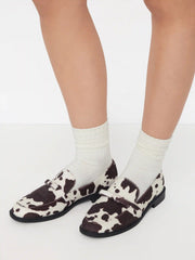 BOWKNOT COWHIDE PRINT FAUX SUEDE LOAFERS