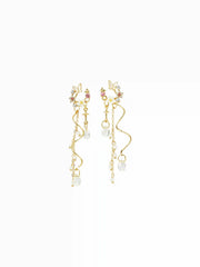 RHINESTONE DECOR FLOWER & BUTTERFLY & FAUX PEARL DROP EARRINGS