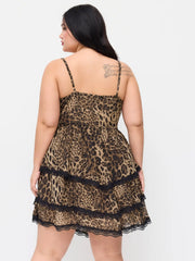 Sweetheart Neckline Leopard Print Layered Dress