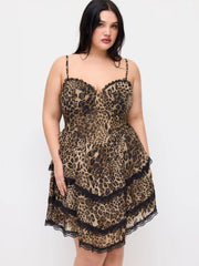 Sweetheart Neckline Leopard Print Layered Dress