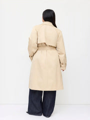 Notched Collar Oversized Trench Coat With Belt Curve & Plus
