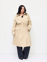 Notched Collar Oversized Trench Coat With Belt Curve & Plus