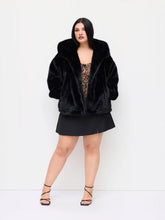 Faux Fur Hooded Long Sleeve Zip Through Drawstring Oversized Jacket Curve & Plus