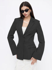 Notched Collar Bell Sleeve Button Blazer
