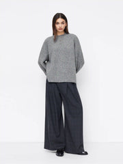 Knit Wool-blend Split Oversized Long Sleeve Top