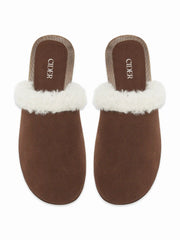 FUZZY FAUX SUEDE MULE FLATS