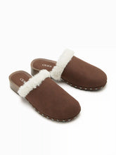 FUZZY FAUX SUEDE MULE FLATS