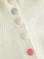 Knit High Neck Long Sleeve Button Cardigan