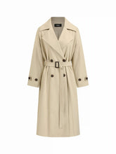 Notched Collar Double Breasted Oversized Trench Coat With Belt