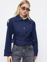 Collar Oversized Long Sleeve Crop Trench Coat With Belt