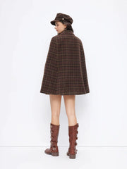 Wool-Look Collar Plaid Cloak Sleeve Oversized Coat