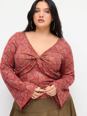V-neck Floral Twist Long Sleeve Top Curve & Plus