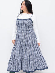 Cotton-blend Gingham Lace Trim Tiered Shirred Maxi Dress Curve & Plus