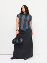 Cotton-blend Asymmetrical Button Two Tone Patched Shirt Curve & Plus