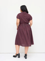 Cotton-blend Sweetheart Puff Sleeve Plaid Buckle Midi Dress Curve & Plus