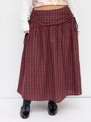 Cotton Mid Rise Plaid Bowknot Ruched Maxi Skirt Curve & Plus