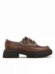 ROUND TOE LACE-UP CHUNKY HEEL LOAFERS