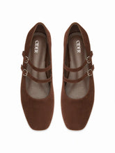 FAUX SUEDE SQUARE TOE BUCKLE MARY JANE FLATS